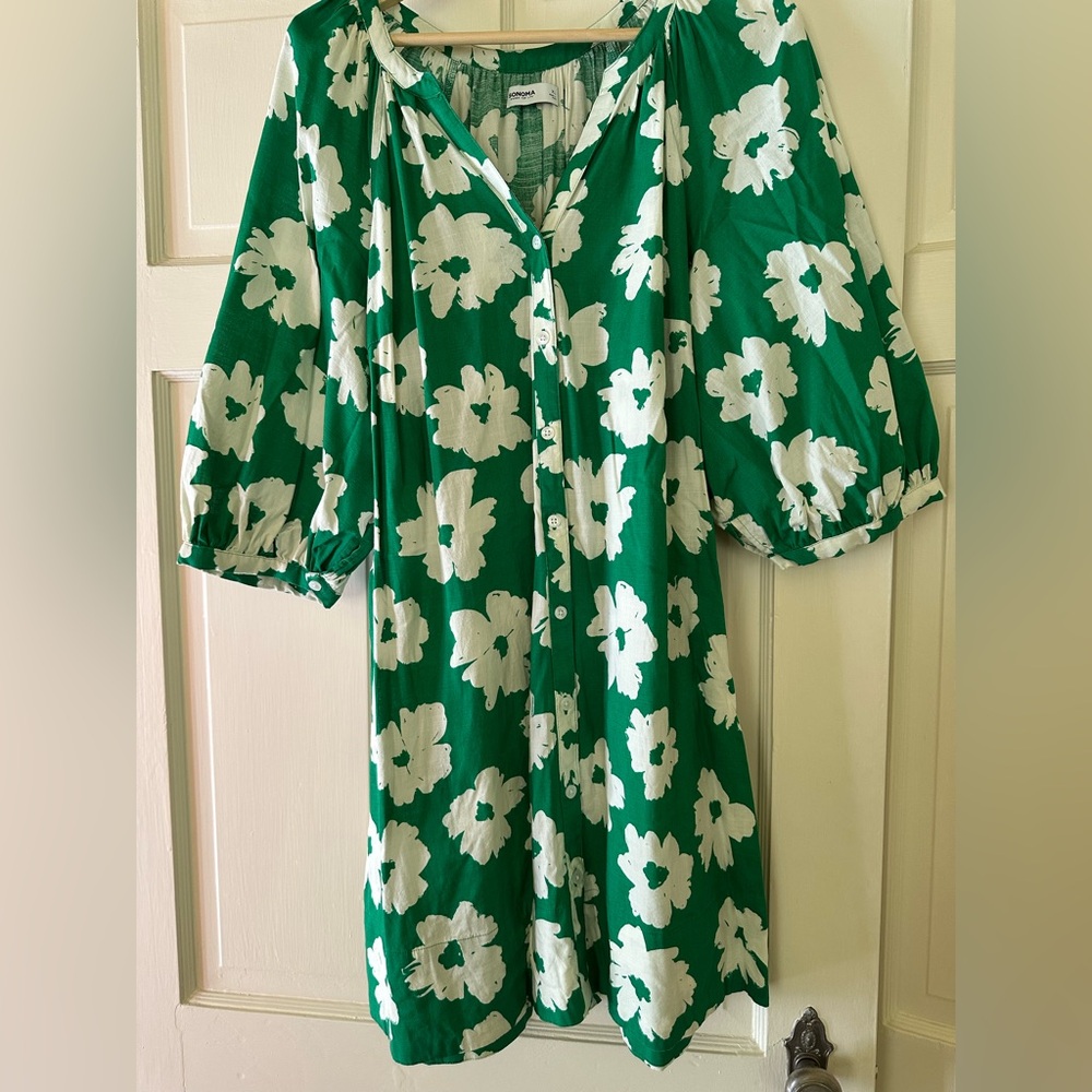 Sonoma Green and White Floral Dress